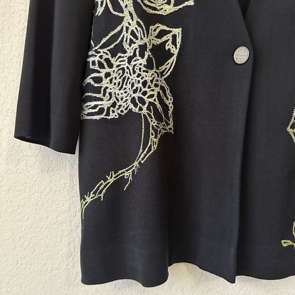 MISOOK Embroidered One Button Knit Suit Jacket Black Shoulder Padded - Picture 4 of 9